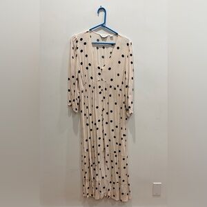 Seraphine Cream Long Sleeve Maternity and Nursing Dress with Black Polka Dots